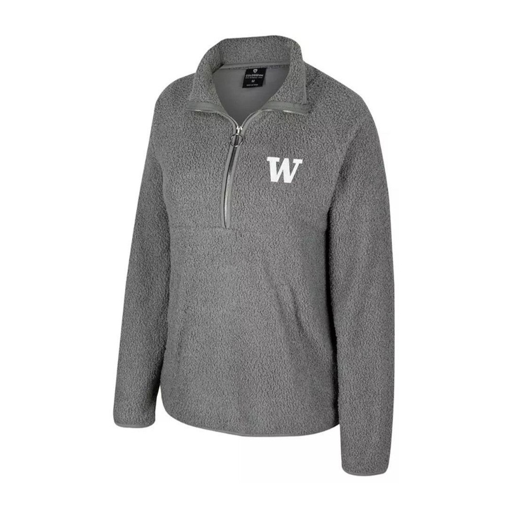 Colosseum Womens Gray W Letter Fleece 1/4 Zip Pullover Sweatshirt Size S NWT